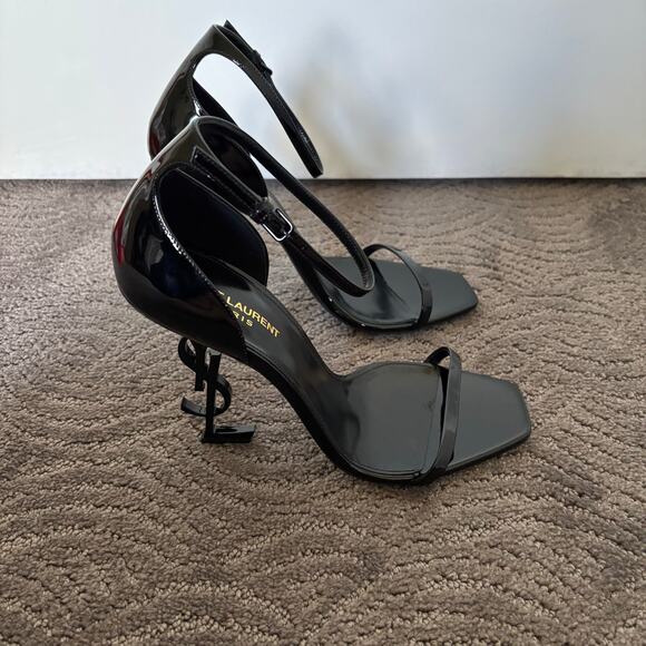Saint Laurent Opyum YSL High Heel Patent Leather Sandal Pumps Black Size EU 40.5 - Picture 5 of 13